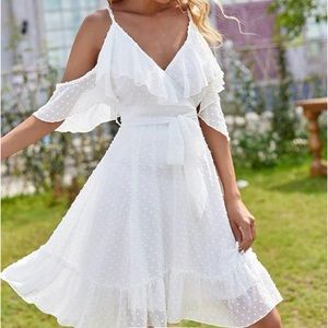 SHEIN white polka dot ruffle dress (size: S)